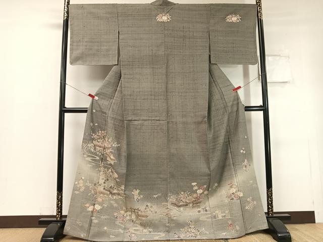 平和屋着物●染織の名門　しょうざん 生紬　訪問着　御所解文　正絹　逸品　CABC2680vp