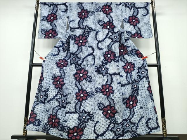 平和屋着物∴夏物　浴衣　有松鳴海絞り　花唐草文　綿　逸品　CABA0672ng