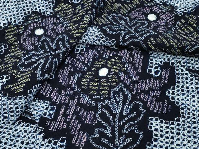 平和屋着物∴夏物　浴衣　有松鳴海絞り　枝牡丹　綿　逸品　CABA0687ng