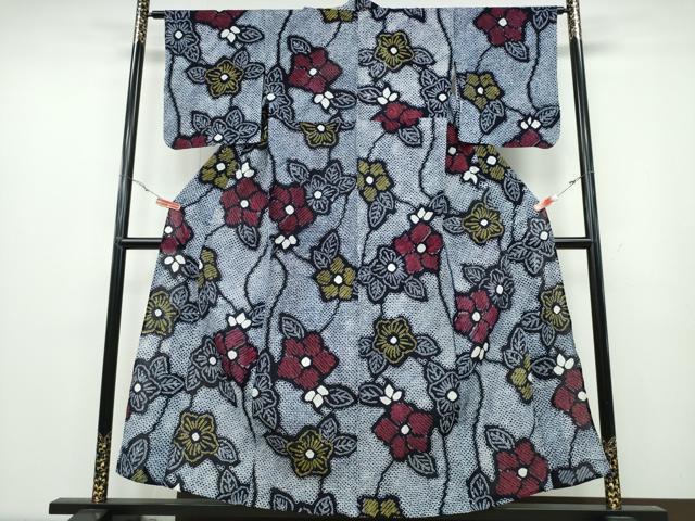 平和屋着物∴夏物　浴衣　有松鳴海絞り　草花文　綿　逸品　CABA0695ng