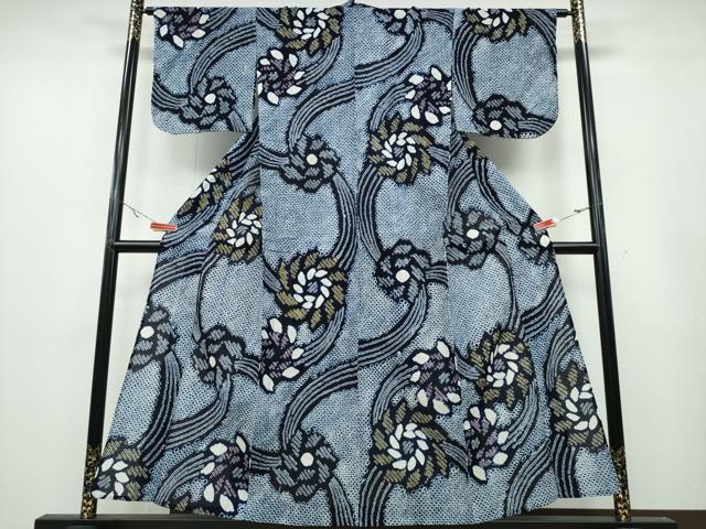 平和屋着物∴夏物　浴衣　有松鳴海絞り　流水捻じ菊文　綿　逸品　CABA0702ng