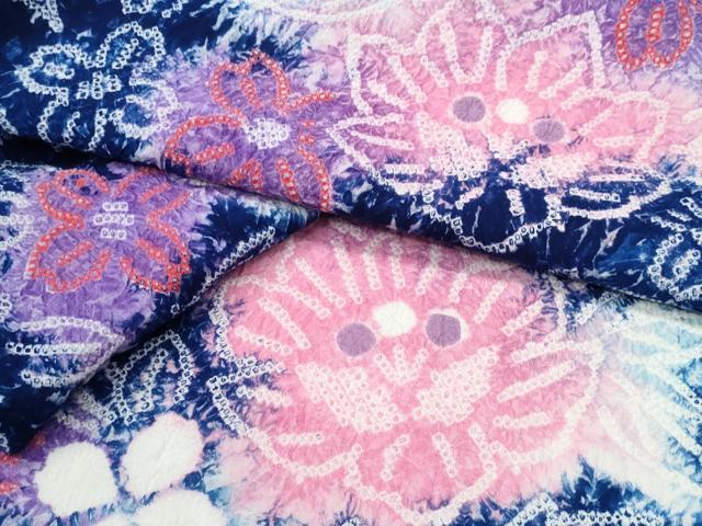 平和屋着物∴夏物　浴衣　有松鳴海絞り　草花文　綿　逸品　CABA0704ng