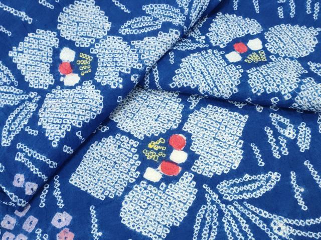 平和屋着物∴夏物　浴衣　有松鳴海絞り　流水舞花文　綿　逸品　CABA0705ng