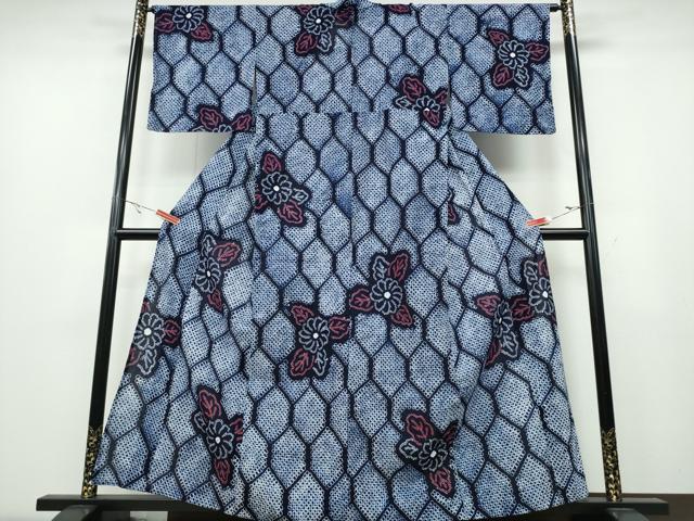 平和屋着物∴夏物　浴衣　有松鳴海絞り　網目舞菊文　綿　逸品　CABA0729ng