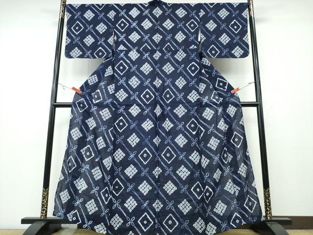 平和屋着物∴夏物　浴衣　有松鳴海絞り　菱吉祥文　綿　逸品　CABA0740ng