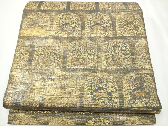 平和屋着物●六通柄袋帯 花兎 金糸 正絹 逸品 CABB0531hy