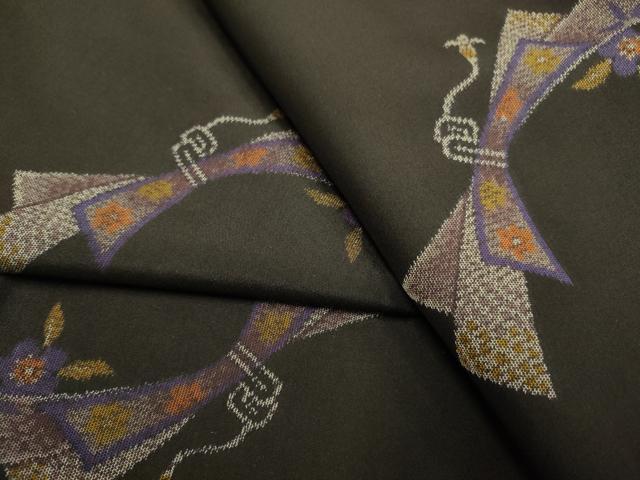 平和屋着物●上質な紬　短冊吉祥文　黒地　正絹　逸品　DAAZ5248du