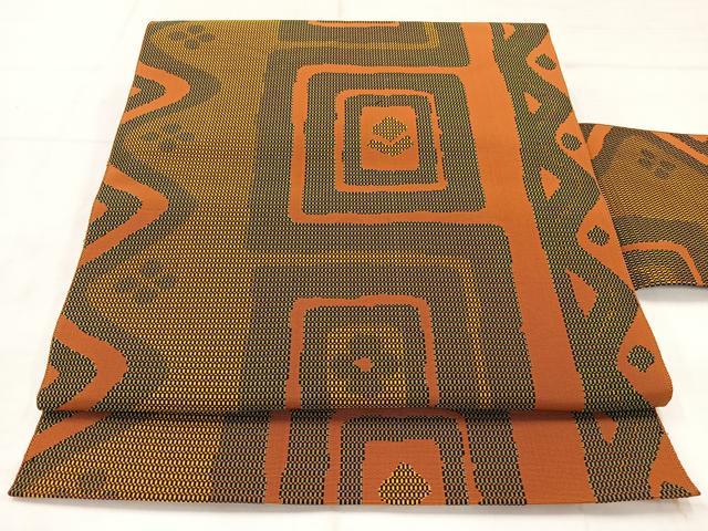 平和屋着物◎本場筑前博多織　八寸名古屋帯　幾何学文様　正絹　逸品　AABC9069uk
