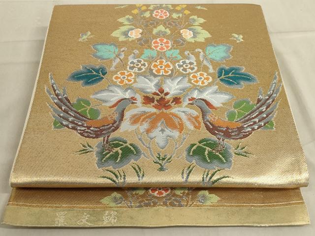 平和屋着物◎六通柄袋帯　羅文錦　双鳥花文　金銀糸　正絹　逸品　AABD4249ou