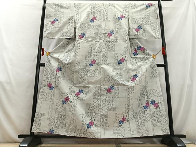 平和屋着物■上質な紬　幾何学文様　椿　正絹　逸品　AABD6747uw