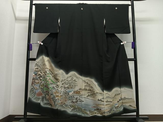 Kurotome - 平和屋着物■豪華黒留袖　手描き　風景文　暈し染め　金彩　正絹　逸品　CAAW2234ua