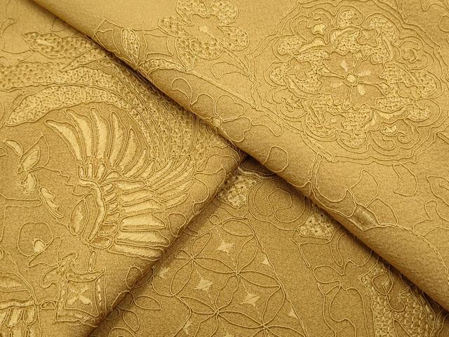 平和屋着物▼訪問着 正倉院鳳凰更紗花文 黄橡色 正絹 逸品 CABA6417th