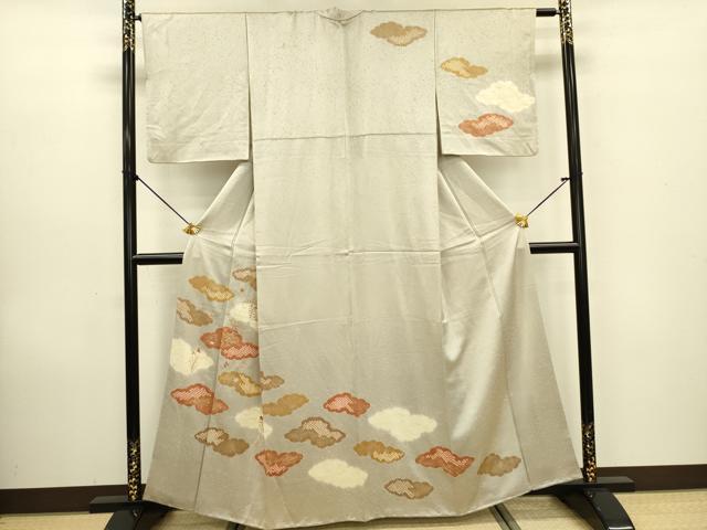 平和屋着物■訪問着　刺繍　絞り　雲取草花文　金彩　正絹　逸品　DAAZ2583op