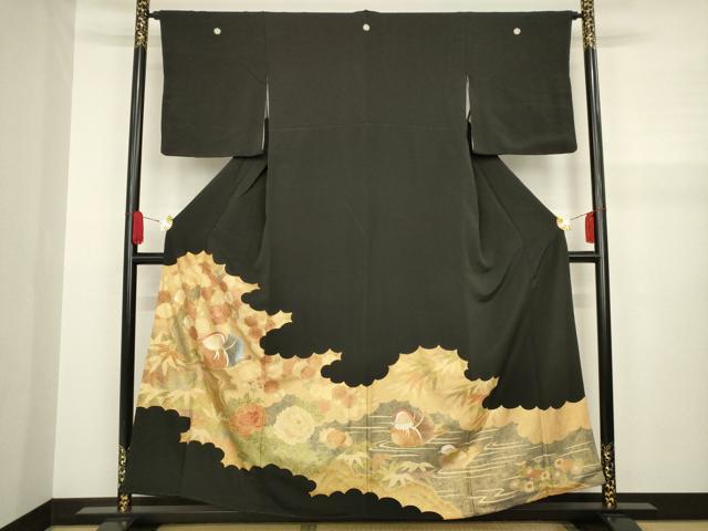 Kurotome - 平和屋着物■豪華黒留袖　駒刺繍　鴛鴦花文　金彩　正絹　逸品　AAAZ5585ma