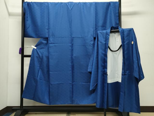 Full-Length Under-Kimono - 平和屋着物●男性　色紋付　羽織セット　花菱地紋　紺瑠璃色　キングサイズ　洗える着物　未使用　CABC8034gh