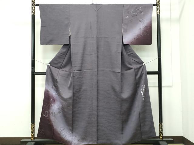 平和屋本店●極上 金彩友禅 卓越技能者・名工・和田光正 訪問着 薔薇 バラ 暈し染め 金銀彩 紅消鼠色地 逸品 CZAA4896s6