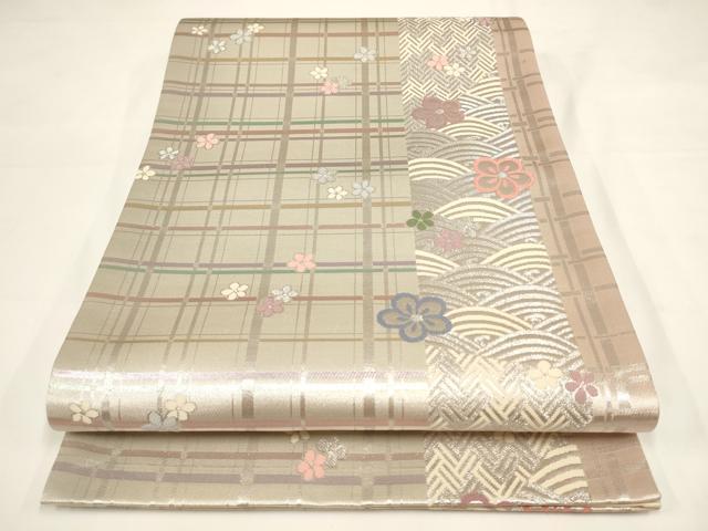 平和屋着物◎六通柄袋帯　立波花文　金銀糸　正絹　逸品　AAAL5523pf