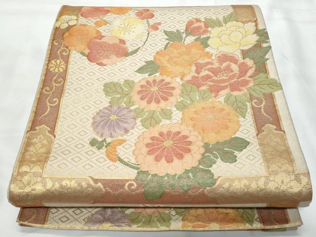 平和屋着物◎六通柄袋帯　草花文　金糸　正絹　逸品　CAAY7765fb