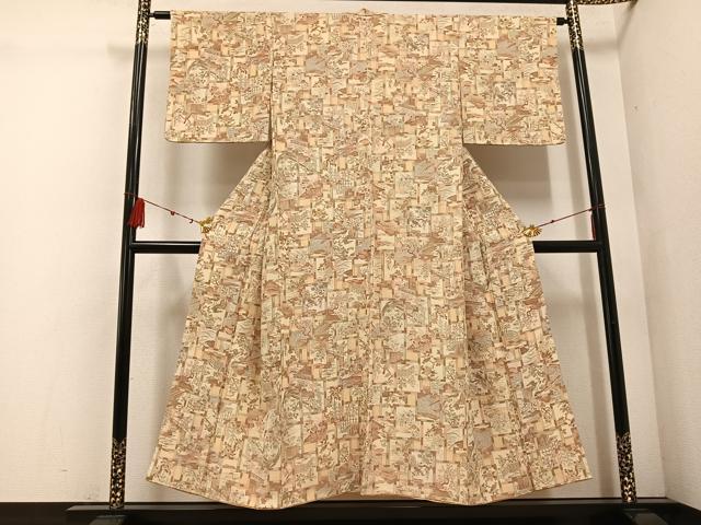 平和屋着物■上質な小紋　風景草花文　正絹　逸品　AABF3045ph