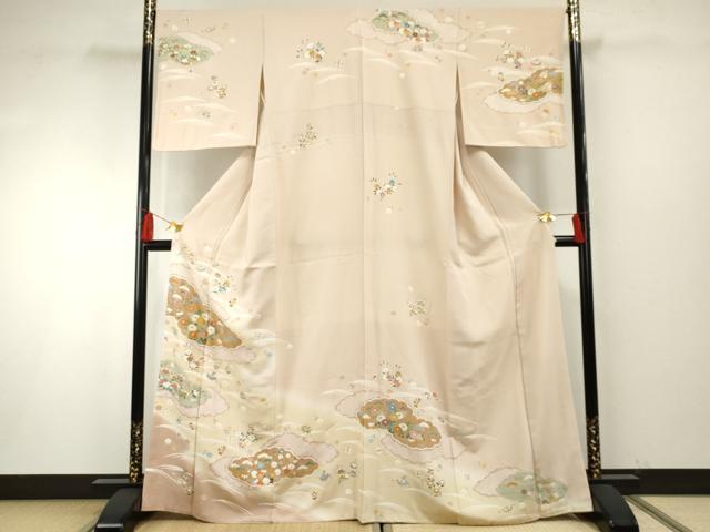 乐天商城 - 平和屋着物●訪問着　友禅　駒刺繍　雲重ね吉祥花宝尽くし　金彩　正絹　逸品　AABF6572cs