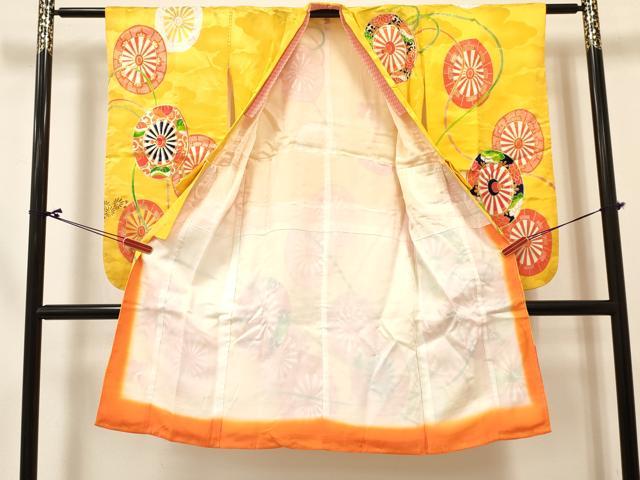 平和屋の平和屋着物[]七五三　女の子　7歳　祝着　四つ身　長襦袢(単衣)セット　駒刺繍　源氏車花文　金彩　洗える着物　DABC5148ma｜アングル3