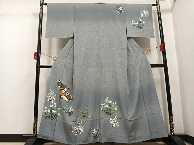 平和屋着物●人間国宝　羽田登喜男　TOKIOetTOKI　訪問着　鴛鴦草花文　正絹　逸品　AABJ0143ph
