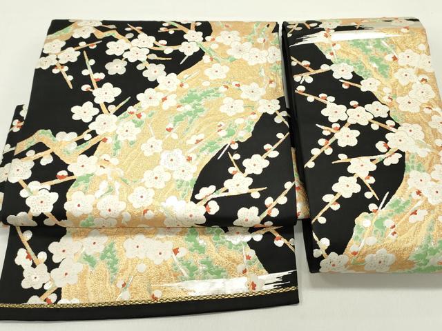 平和屋着物●つけ帯　枝梅文　黒地　金銀糸　正絹　逸品　DAAZ3136ob