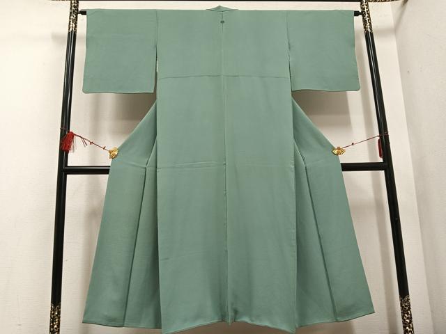 平和屋着物■上質な色無地　山葵色　正絹　逸品　AABF3048ph