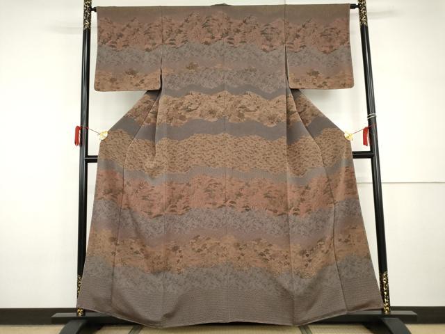 平和屋着物●人間国宝・南部芳松の息子 伝統工芸伝承者彫刻・南部幸雄 型染 訪問着 風景草花文 鬼しぼ縮緬 正絹 逸品 未使用 AABI2567cs