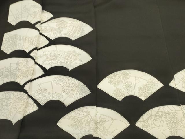 平和屋着物▼黒留袖　解き反物　着尺　色付前　地紙吉祥草花文　逸品　未使用　DABD4682zy