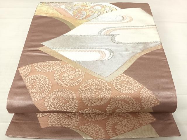 平和屋着物◎六通柄袋帯 唐織 地紙立波文 銀糸 三越扱い 正絹 逸品 AABD3649yx