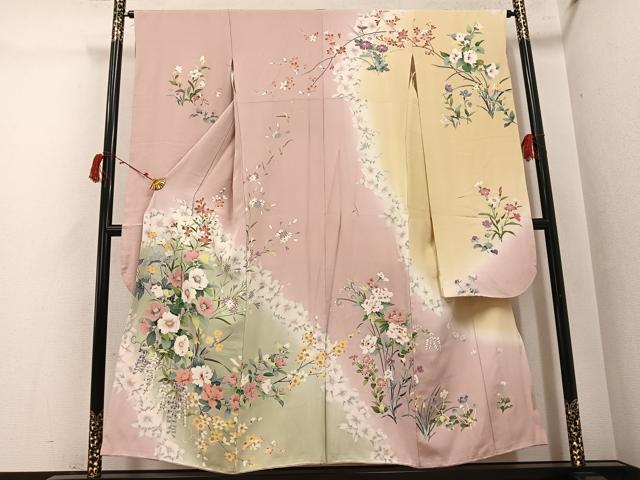 Uramono - 平和屋着物●豪華振袖　友禅　草花文　暈し染め　正絹　逸品　AABI3094ph