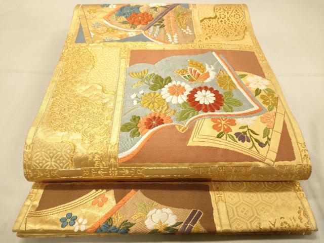 Yukata Obi - 平和屋着物◎六通柄袋帯　唐織　冊子花蝶文　金糸　正絹　逸品　DAAZ3832jm
