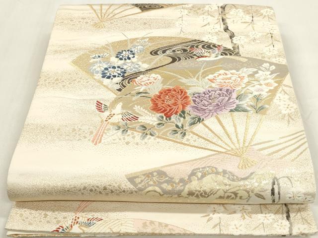 乐天商城 - 平和屋着物◎六通柄袋帯　唐織　扇面花鳥文　金糸　正絹　逸品　DAAZ8687qa
