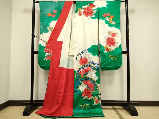 平和屋の平和屋本店●お引きずり・お引き摺り・引き振袖　和装　結婚式　舞妓　芸妓　芸者　衣装　総刺繍　檜扇花文　金銀糸　逸品　DABF5995du｜アングル2
