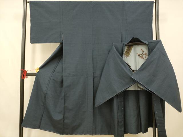 平和屋着物■男性 紬 アンサンブル 濃藍色 正絹 逸品 AABD3850fw