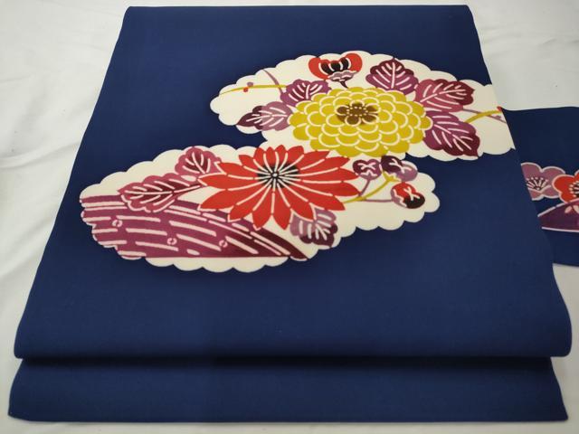平和屋着物◎塩瀬 九寸名古屋帯 型染め 草花文 正絹 逸品 AABF3445gw