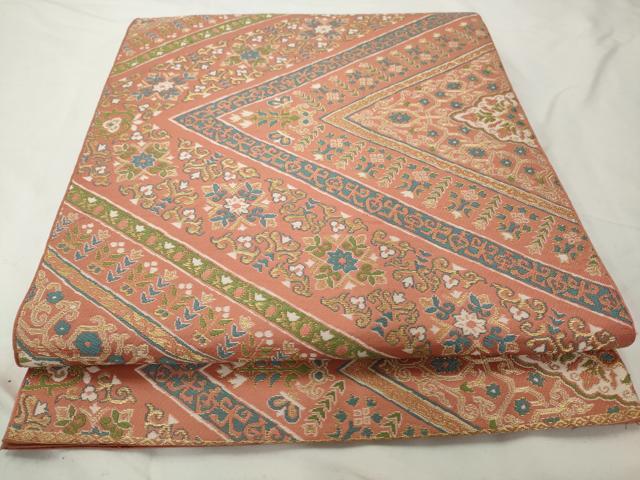 平和屋着物◎六通柄 本袋帯 正倉院花文 金糸 正絹 逸品 AABF3450gw