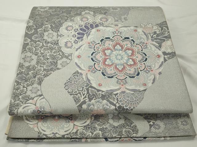 平和屋着物◎六通柄袋帯 道長風春秋華文 銀糸 正絹 逸品 AABF3454gw