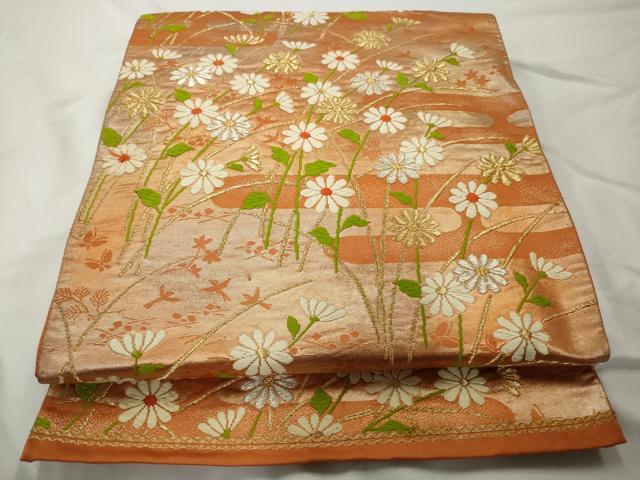 平和屋着物◎六通柄袋帯 唐織 草花文 金銀糸 正絹 逸品 AABF3455gw