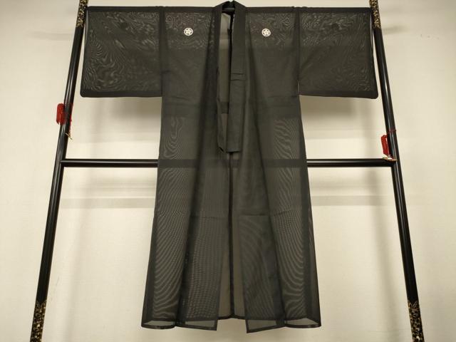 平和屋着物＊夏物　男性　黒紋付　絽　洗える着物　AABH3961jd