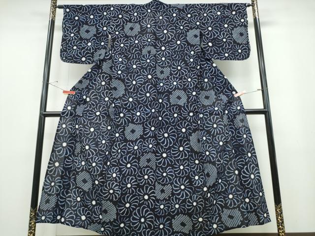 平和屋着物∴夏物　浴衣　有松鳴海絞り　捻じ菊文　綿　逸品　CABB6753ng