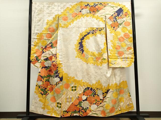 平和屋着物■豪華振袖　駒刺繍　舞蝶草花文　金彩　正絹　逸品　CABD9687ze