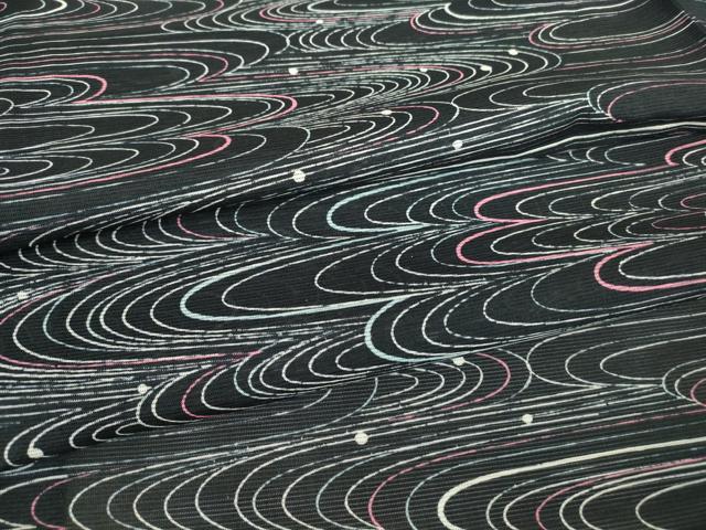 平和屋着物＊夏物 小紋 絽 流水文 黒地 洗える着物 DABA4496az