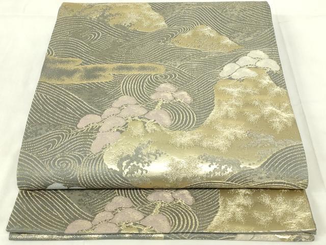 平和屋着物◎六通柄袋帯 遠山風景文 金糸 正絹 逸品 DABB2590qp
