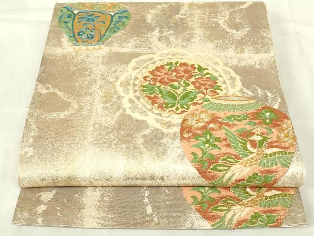 平和屋着物◎六通柄袋帯 唐織 陶器花文 金銀糸 正絹 逸品 DABB2601qp