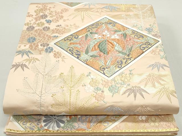 平和屋着物◎六通柄袋帯 唐織 花菱文 金糸 正絹 逸品 DABB5149qa