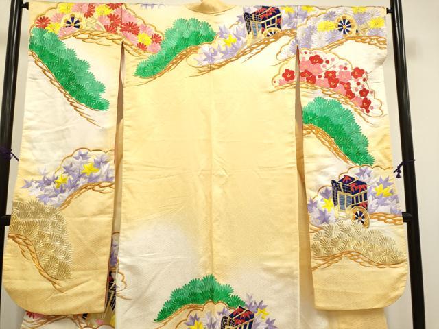 平和屋の平和屋本店●お引きずり・お引き摺り・引き振袖　和装　結婚式　舞妓　芸妓　芸者　衣装　総刺繍　御所車花文　暈し染め　金糸　DABG3525du｜アングル3