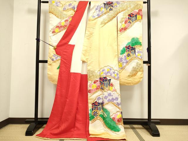 平和屋の平和屋本店●お引きずり・お引き摺り・引き振袖　和装　結婚式　舞妓　芸妓　芸者　衣装　総刺繍　御所車花文　暈し染め　金糸　DABG3525du｜アングル2
