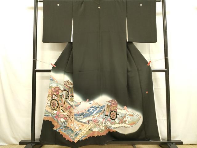 平和屋着物■豪華黒留袖　作家物　駒刺繍　御所車花文　暈し染め　金彩　正絹　逸品　DABB7217op
